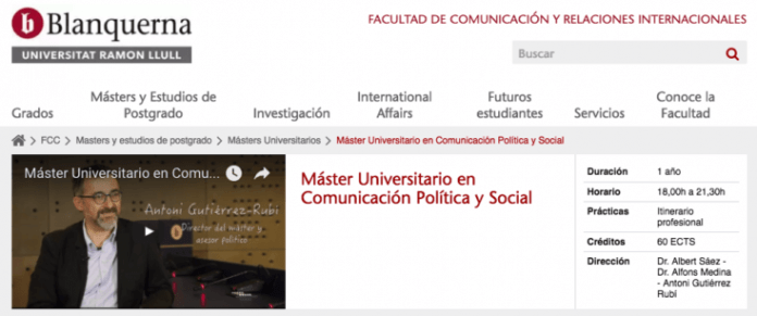 Iniciamos el Máster Universitario en Comunicación Política y Social (Blanquerna-Universitat Ramon Llull) Iniciamos el Máster Universitario en Comunicación Política y Social (Blanquerna-Universitat Ramon Llull)